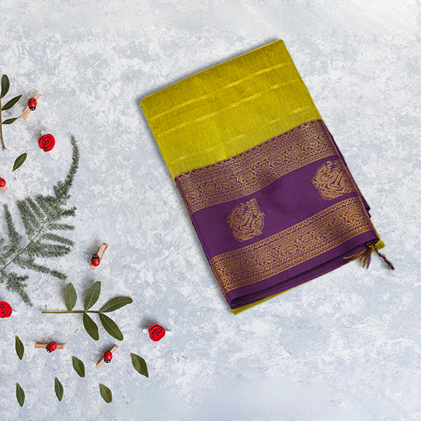 Traditional Kalyani Cotton with Golden Zari Weaving Designs